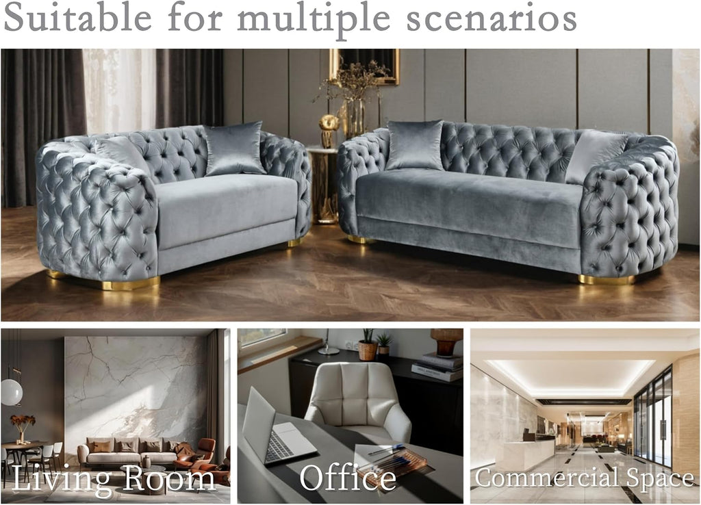 2 piece Luxury Velvet Chesterfield Sofa & Loveseat for Living Room