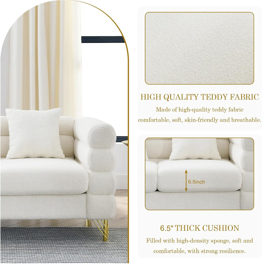 2-Piece Cloud Sofa Set – Teddy Bouclé with Gold Legs