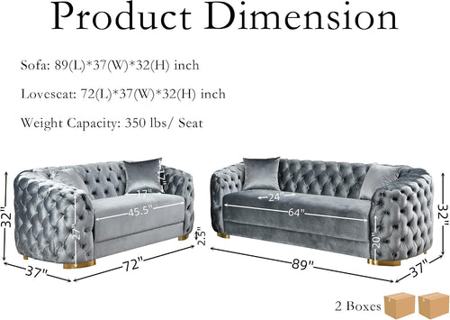 2 piece Luxury Velvet Chesterfield Sofa & Loveseat for Living Room