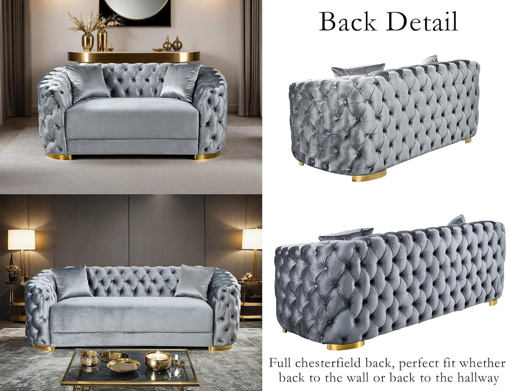 2 piece Luxury Velvet Chesterfield Sofa & Loveseat for Living Room