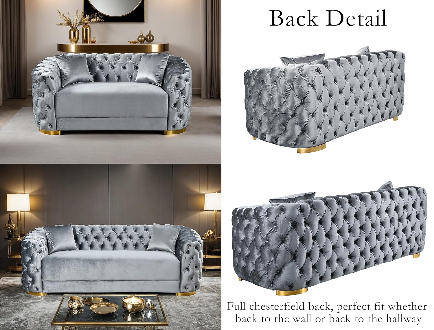 2 piece Luxury Velvet Chesterfield Sofa & Loveseat for Living Room