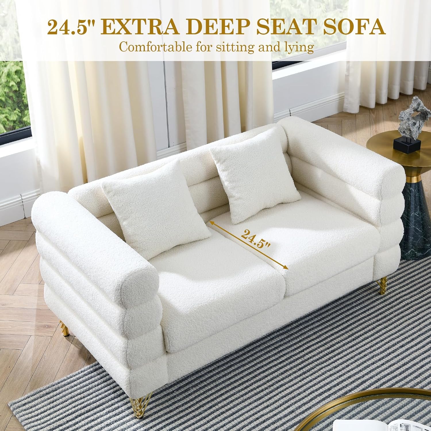2-Piece Cloud Sofa Set – Teddy Bouclé with Gold Legs