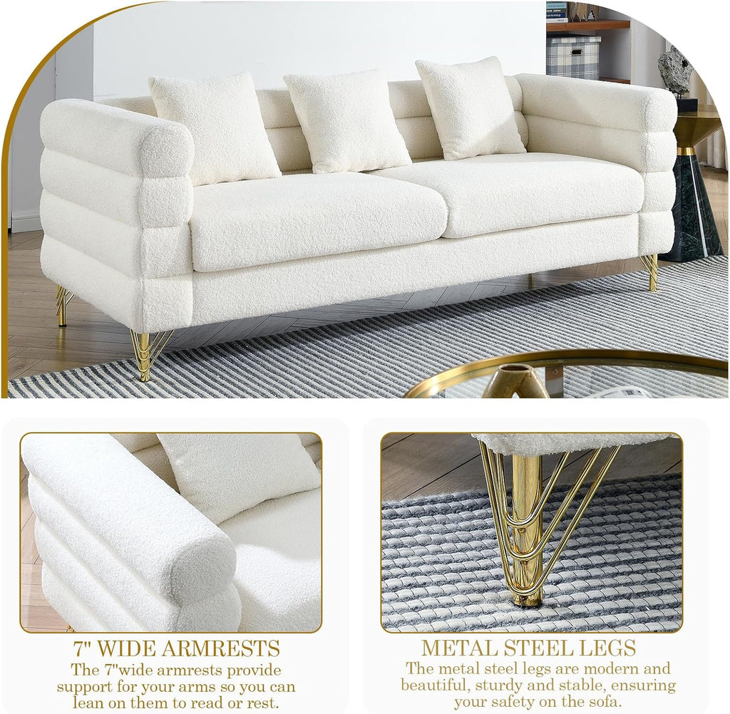 2-Piece Cloud Sofa Set – Teddy Bouclé with Gold Legs