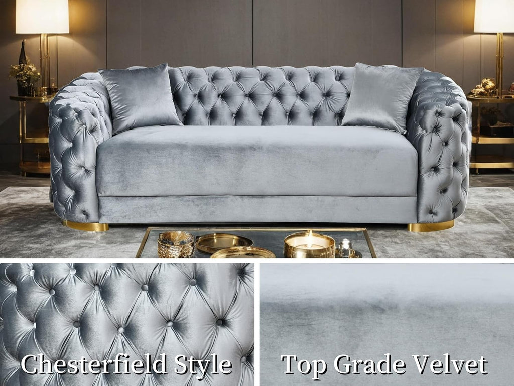 2 piece Luxury Velvet Chesterfield Sofa & Loveseat for Living Room