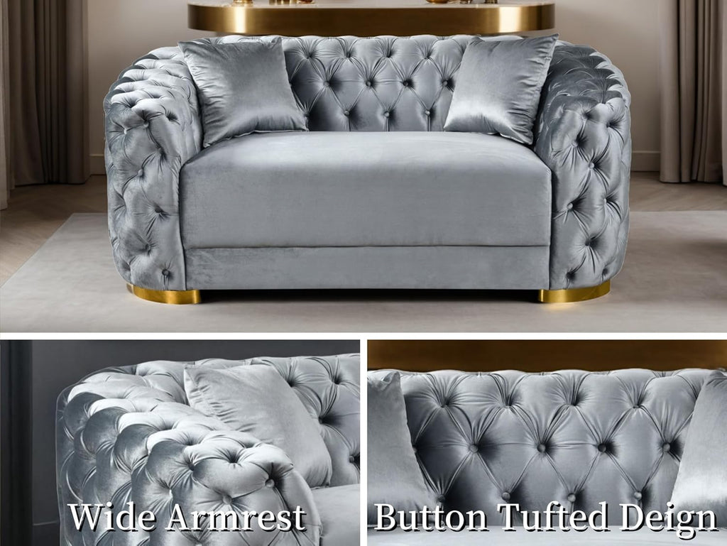 2 piece Luxury Velvet Chesterfield Sofa & Loveseat for Living Room