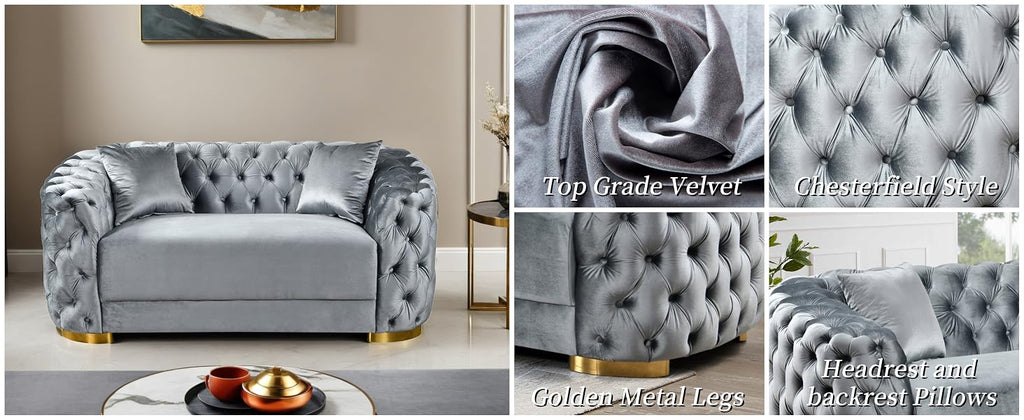 2 piece Luxury Velvet Chesterfield Sofa & Loveseat for Living Room