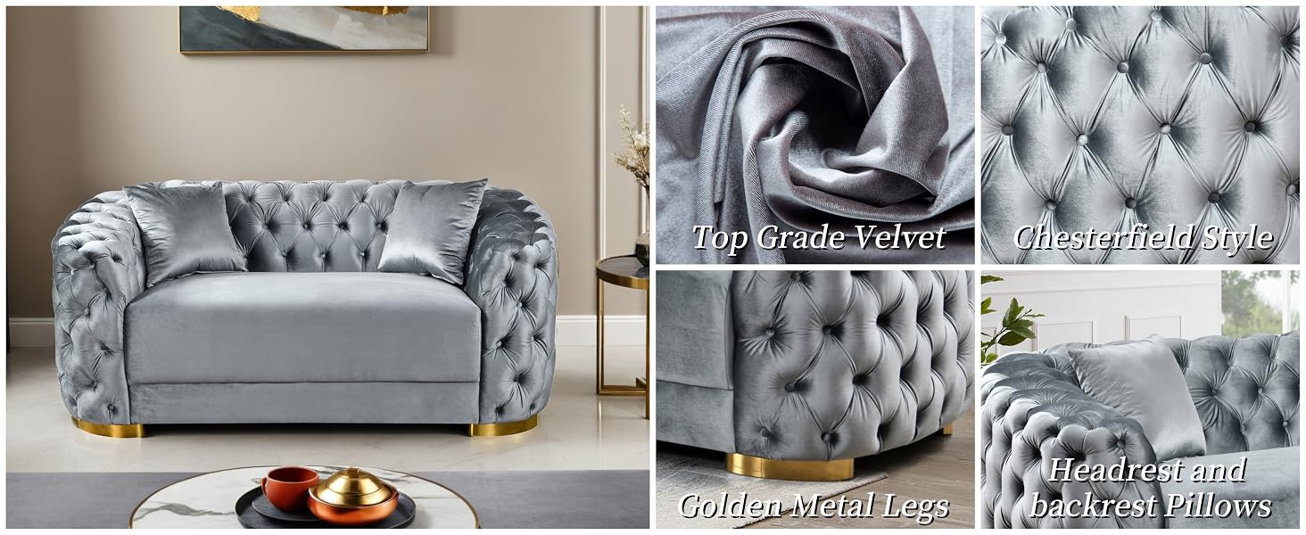 2 piece Luxury Velvet Chesterfield Sofa & Loveseat for Living Room