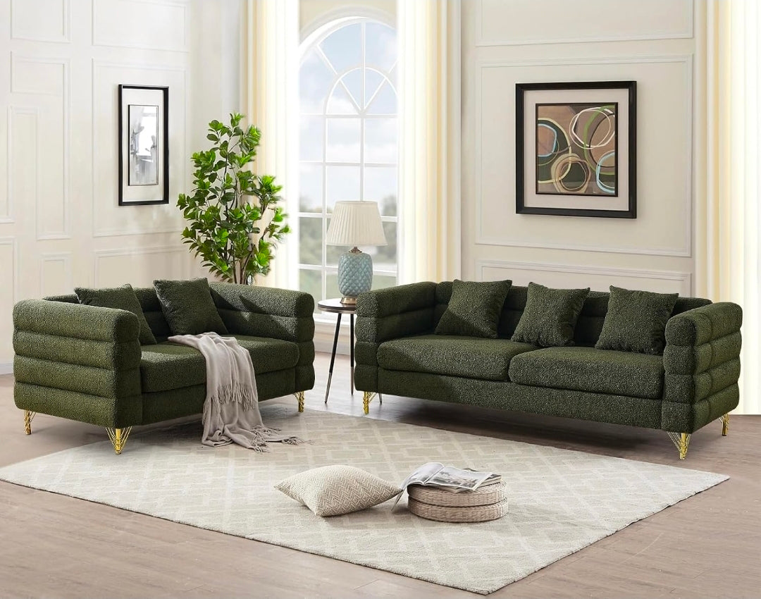 2-Piece Cloud Sofa Set – Teddy Bouclé with Gold Legs